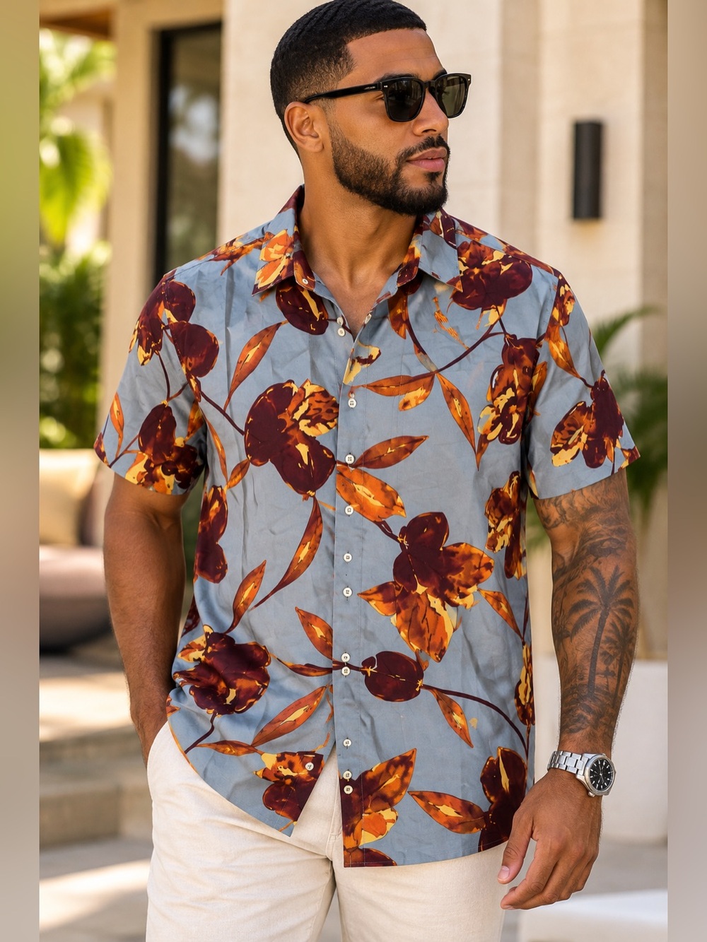Denim & Flower Ricky Singh Floral Short Sleeve Button Up Shirt NWT